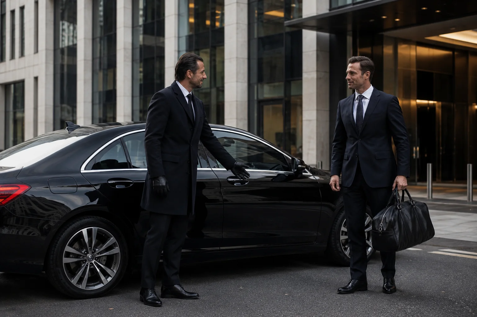Executive traveller supported by professional chauffeur coordination