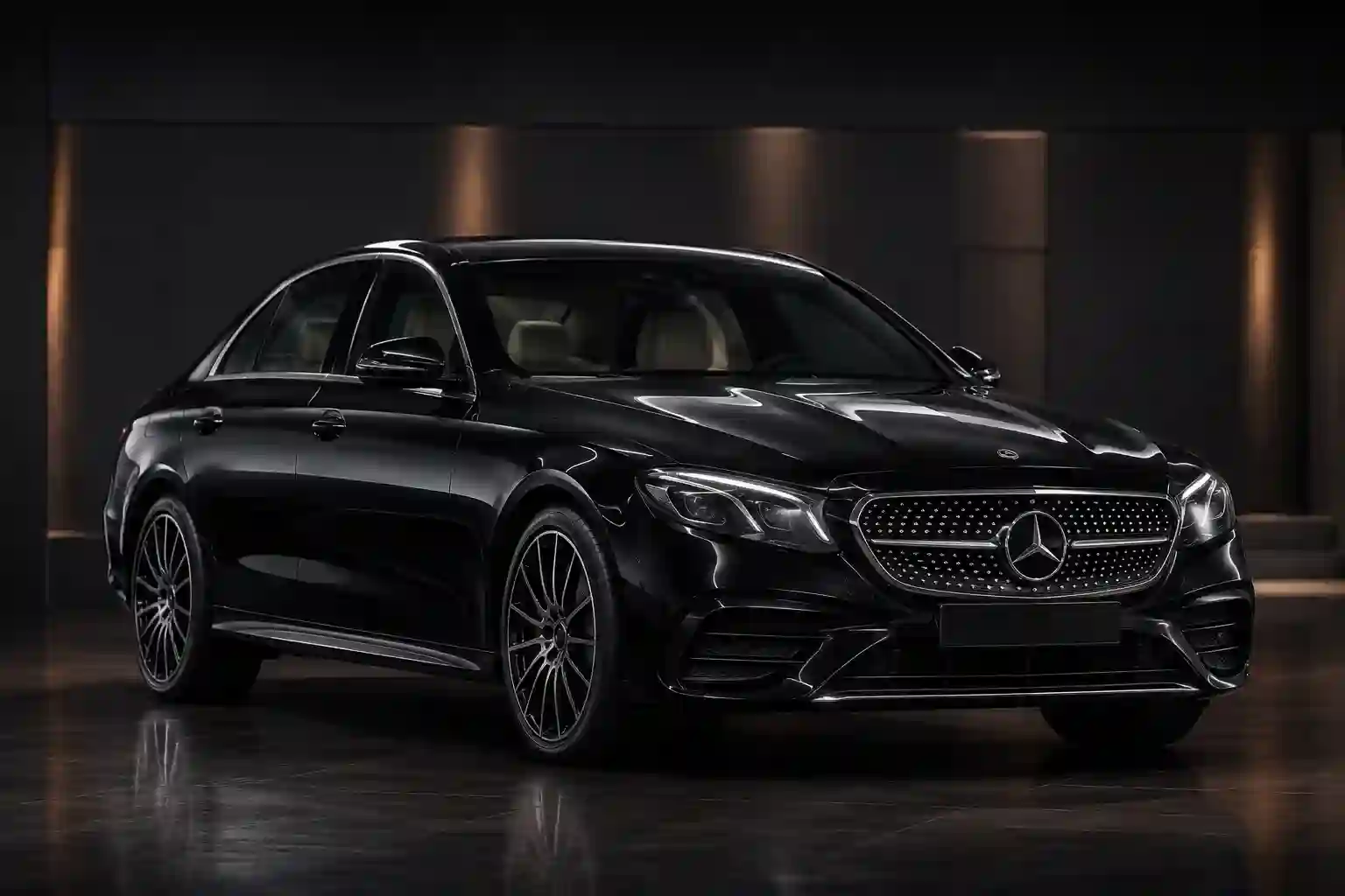 Black executive saloon in a premium studio setting